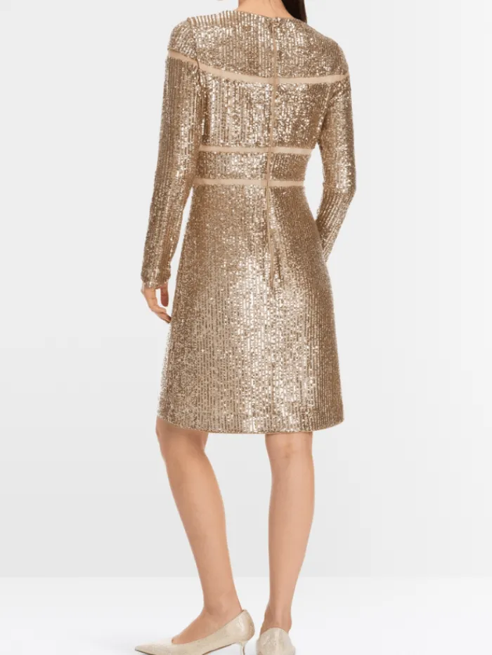marc_cain_glam_sequinned__2.webp Marc Cain Glam Dresses | Party Wear^Sequinned Dress In Shiny Sand XG 21.13 W14 Col 625