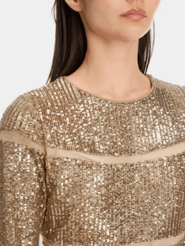 Marc Cain Glam Dresses | Party Wear^Sequinned Dress In Shiny Sand XG 21.13 W14 Col 625