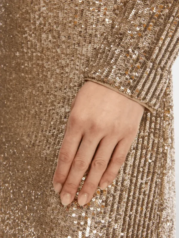 Marc Cain Glam Dresses | Party Wear^Sequinned Dress In Shiny Sand XG 21.13 W14 Col 625
