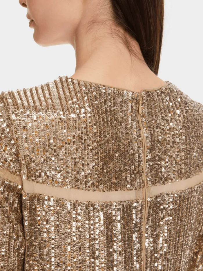 marc_cain_glam_sequinned__5.webp Marc Cain Glam Dresses | Party Wear^Sequinned Dress In Shiny Sand XG 21.13 W14 Col 625