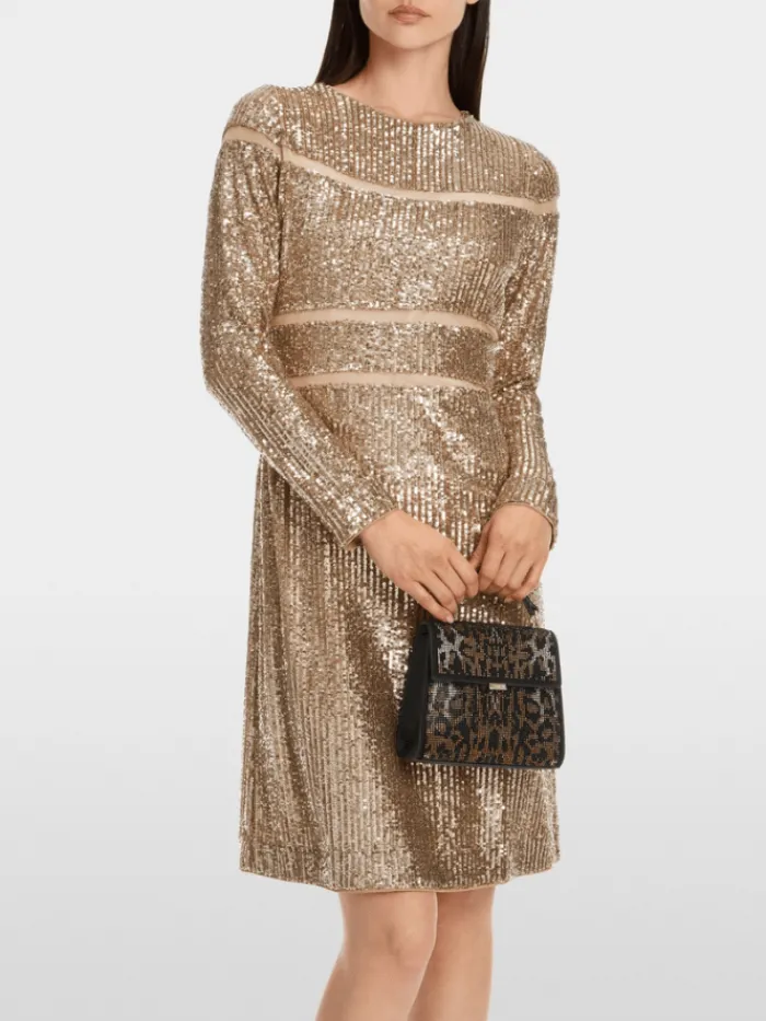 marc_cain_glam_sequinned__6.webp Marc Cain Glam Dresses | Party Wear^Sequinned Dress In Shiny Sand XG 21.13 W14 Col 625
