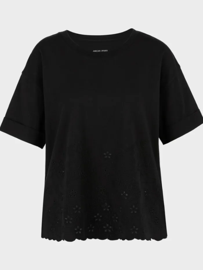 marc_cain_sports_black_t__0.webp Marc Cain Sports Tops | T-Shirts^Black T Shirt With Eyelet Embroidery WS 48.01 J74 COL