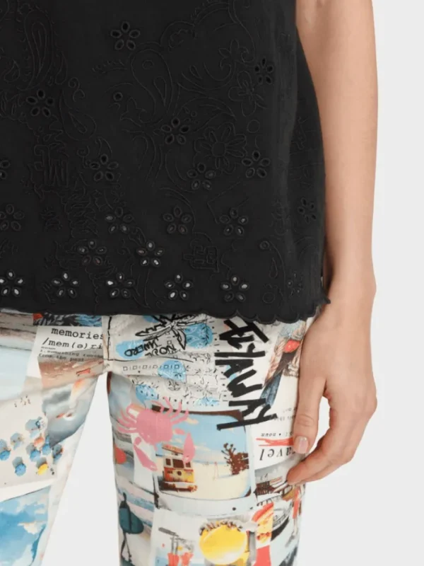 Marc Cain Sports Tops | T-Shirts^Black T Shirt With Eyelet Embroidery WS 48.01 J74 COL