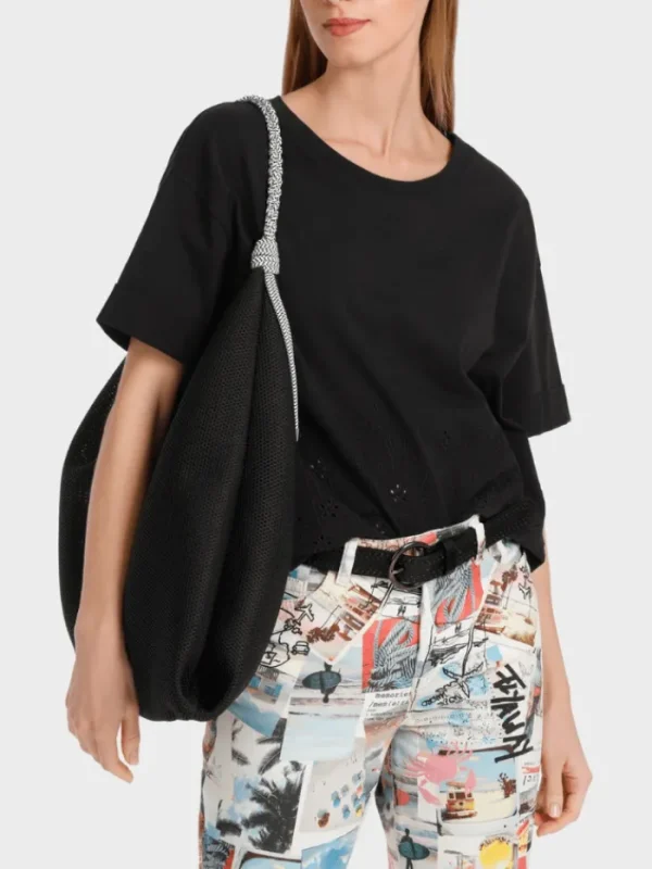 Marc Cain Sports Tops | T-Shirts^Black T Shirt With Eyelet Embroidery WS 48.01 J74 COL