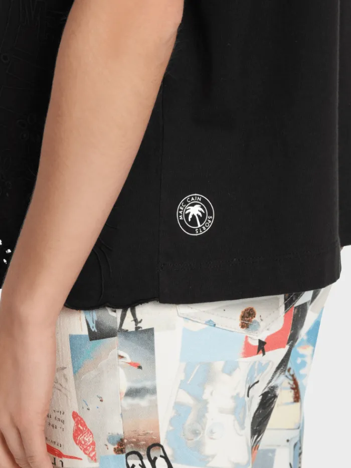 marc_cain_sports_black_t__6.webp Marc Cain Sports Tops | T-Shirts^Black T Shirt With Eyelet Embroidery WS 48.01 J74 COL