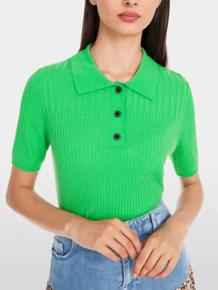 marc_cain_sports_womens_a_1.webp Marc Cain Sports Tops | Gifts Under £250^Women's Apple Green Polo Shirt In Wool Blend YS 53.06