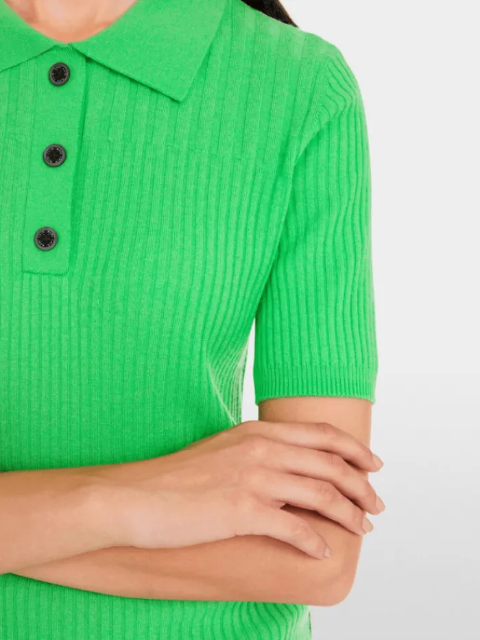marc_cain_sports_womens_a_4.webp Marc Cain Sports Tops | Gifts Under £250^Women's Apple Green Polo Shirt In Wool Blend YS 53.06