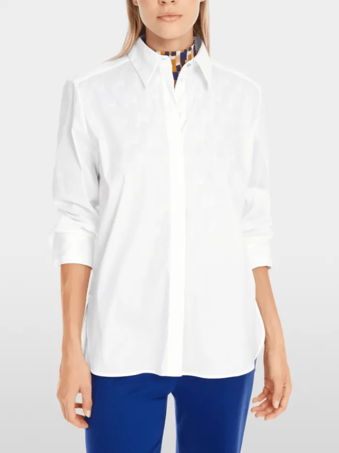marc_cain_womens_shirt_st_1-1.webp Marc Cain Additions Tops | Gifts Under £250^Marc Cain Women's Shirt Style Blouse With Glitter Detail In White YA 5