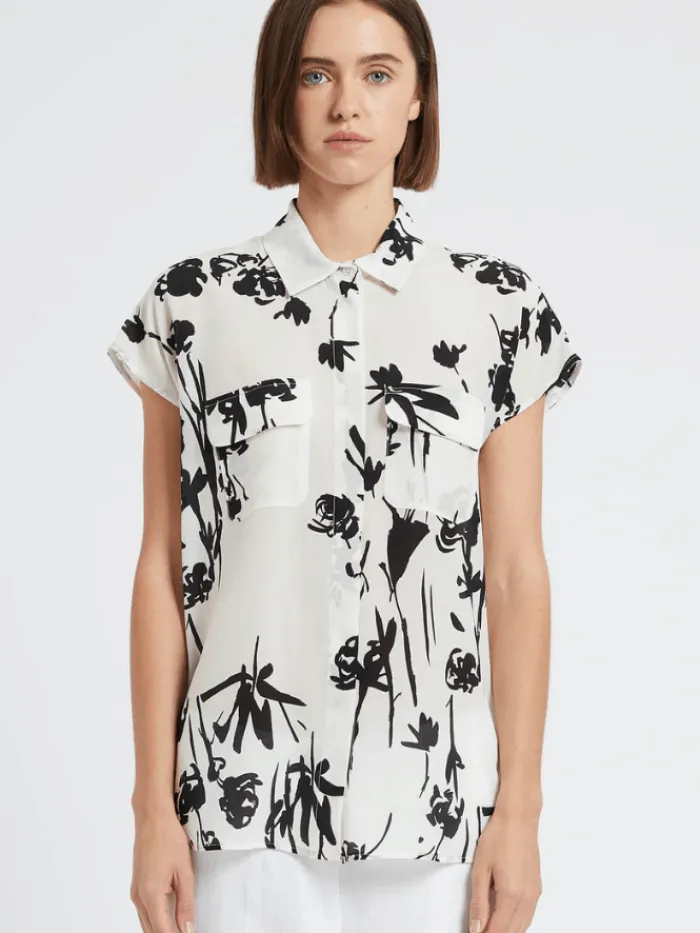 marella_mister_silk_white_0.webp Marella Tops | T-Shirts^MISTER Silk White Floral Print Shirt 24131110722 Col 001