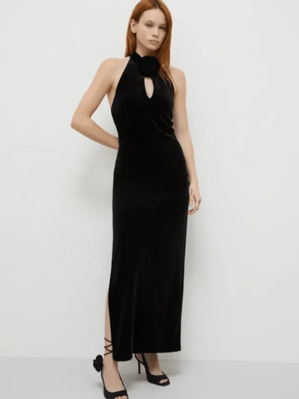 Marella Dresses | Party Wear^PACOS Women's Black Long Velvet Dress 2423626072 Col 001