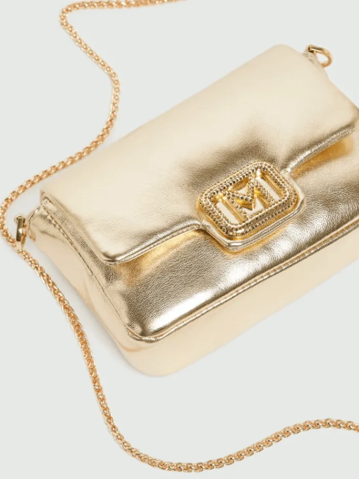 marella_womens_laminated__4.webp Marella Party Wear | Cross Body Bags^Women's Laminated Faux Leather Bag In Gold 25135110862 Col 001