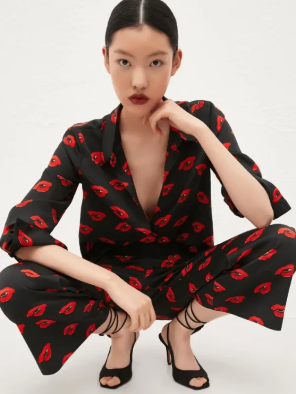 Marella Tops | Gifts Under £250^YEAH Black With Lips Print Satin Shirt 24231160632 Col 004