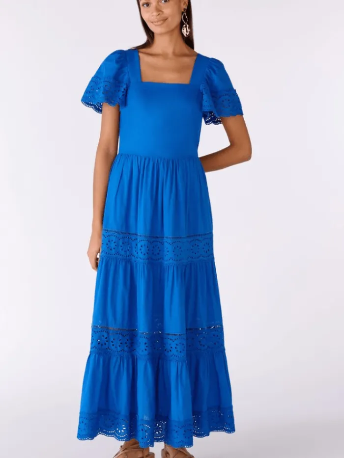 oui_broderie_anglaise_tie_0.webp Oui Dresses | Gifts Under £100^Broderie Anglaise Tie Back Maxi Dress in Cotton in Azur Blue 78593