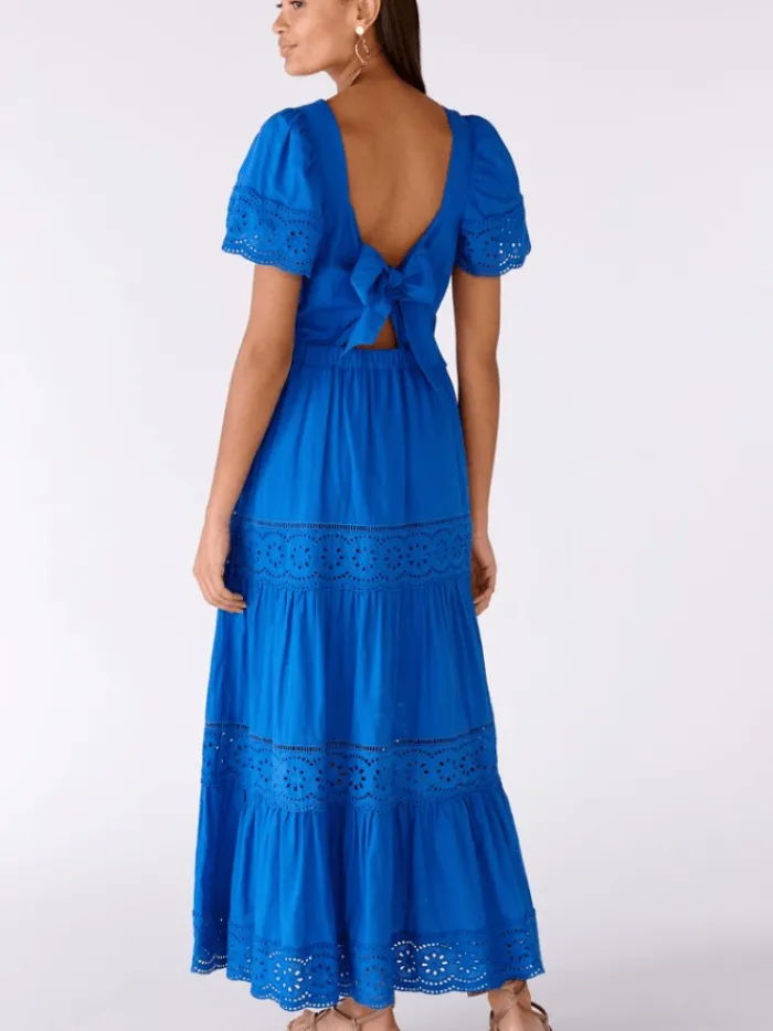 oui_broderie_anglaise_tie_1.webp Oui Dresses | Gifts Under £100^Broderie Anglaise Tie Back Maxi Dress in Cotton in Azur Blue 78593