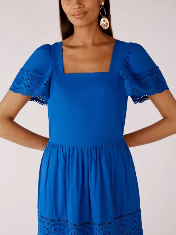 oui_broderie_anglaise_tie_2.webp Oui Dresses | Gifts Under £100^Broderie Anglaise Tie Back Maxi Dress in Cotton in Azur Blue 78593