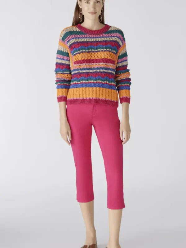 Oui Trousers | Gifts Under £50^Cotton Capri Trousers In Pink 78878 Col 3438