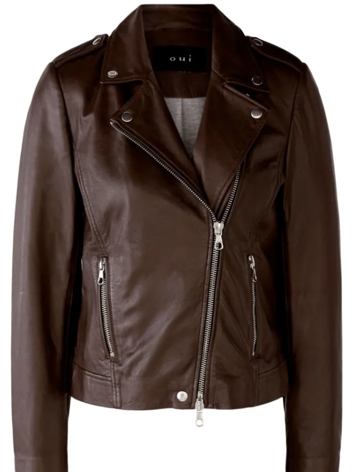 oui_dark_brown_leather_li_0.webp Oui Coats And Jackets | Gift Sale^Dark Brown Leather Liberty Biker Jacket 80129 Col 8762