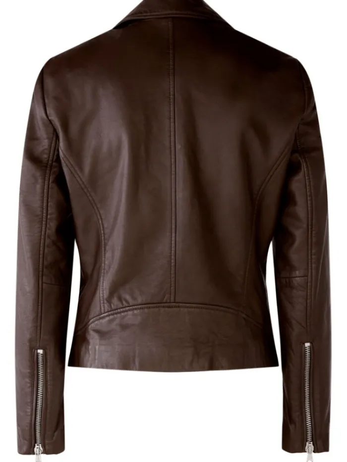 oui_dark_brown_leather_li_1.webp Oui Coats And Jackets | Gift Sale^Dark Brown Leather Liberty Biker Jacket 80129 Col 8762