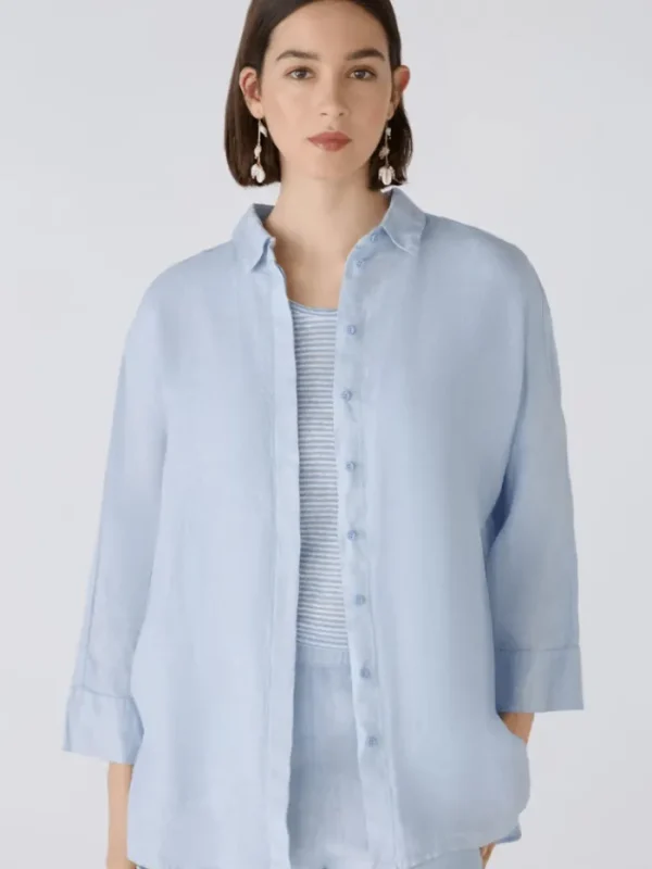 Oui Tops | Gifts Under £100^Linen Shirt in Kentucky Blue 88624 Col 5082