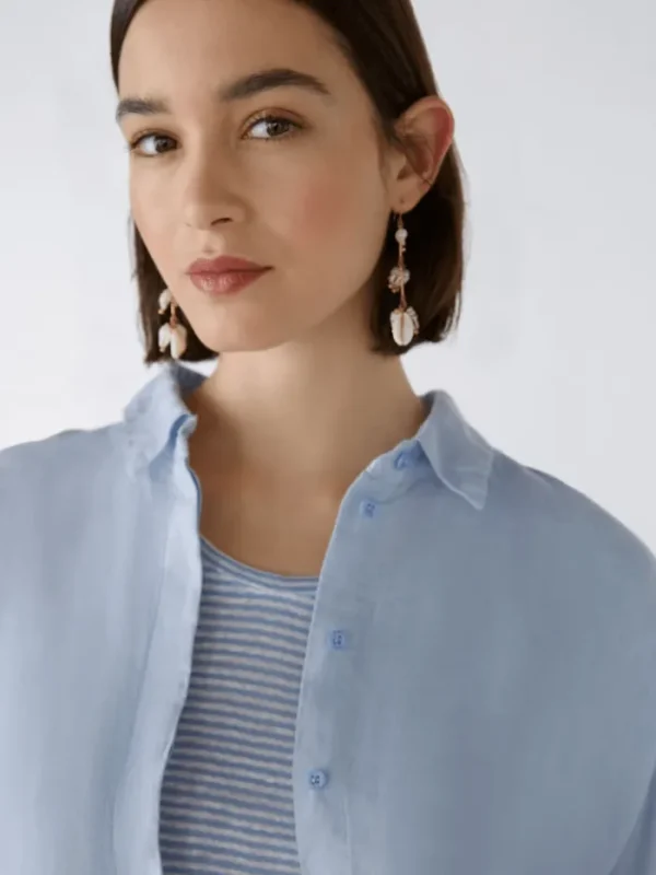 Oui Tops | Gifts Under £100^Linen Shirt in Kentucky Blue 88624 Col 5082
