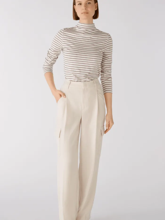 oui_long_sleeved_white_an_2.webp Oui Tops | T-Shirts^Long Sleeved White And Brown Striped Knitted T Shirt 79534 Col 108