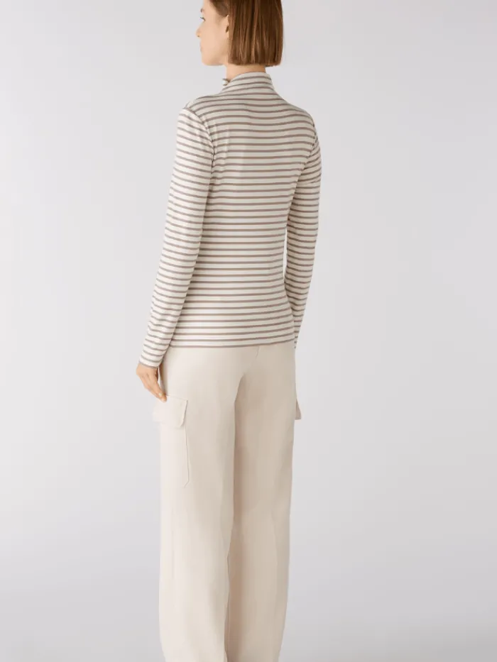 oui_long_sleeved_white_an_3.webp Oui Tops | T-Shirts^Long Sleeved White And Brown Striped Knitted T Shirt 79534 Col 108