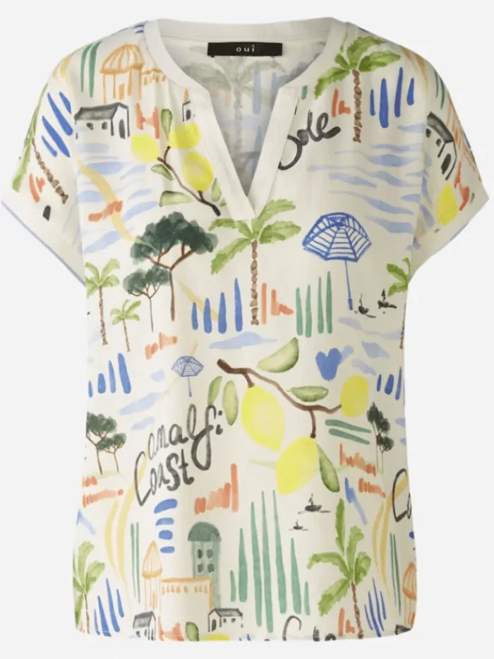 oui_patterned_v_neck_blou_0.webp Oui Tops | Gifts Under £100^Patterned V Neck Blouse 87599 Col 0105