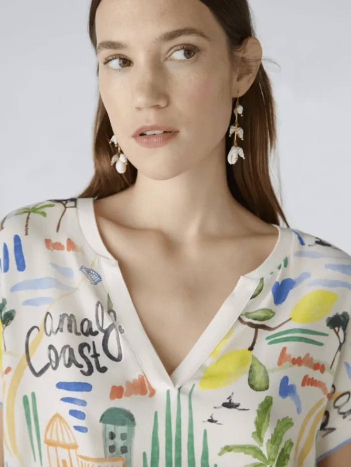 oui_patterned_v_neck_blou_3.webp Oui Tops | Gifts Under £100^Patterned V Neck Blouse 87599 Col 0105