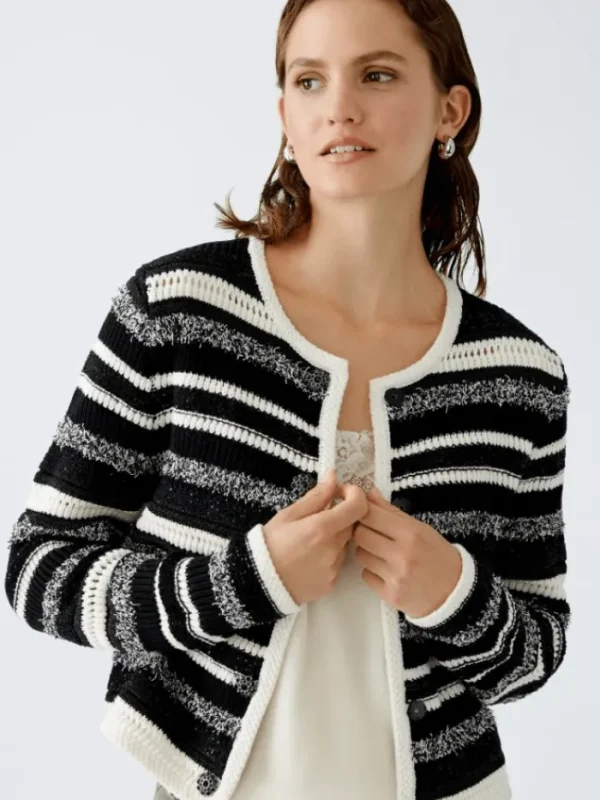 Oui Knitwear | Gifts Under £250^Women's Cardigan In Black And White Stripes 90616 Col 0109
