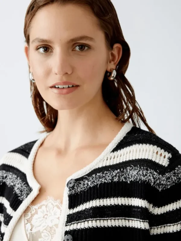 Oui Knitwear | Gifts Under £250^Women's Cardigan In Black And White Stripes 90616 Col 0109