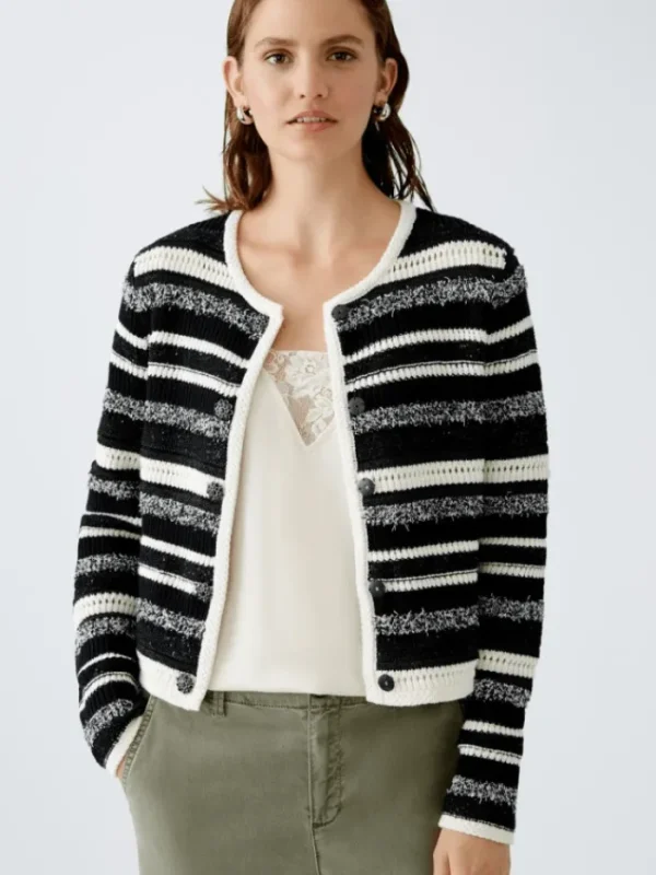 Oui Knitwear | Gifts Under £250^Women's Cardigan In Black And White Stripes 90616 Col 0109