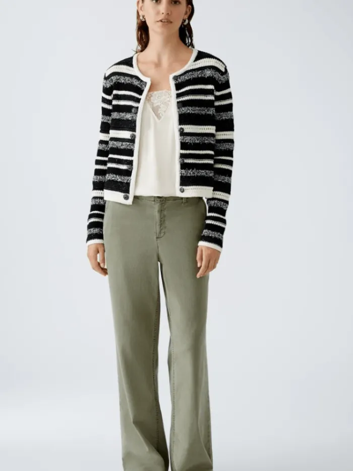 oui_womens_cardigan_in_bl_4.webp Oui Knitwear | Gifts Under £250^Women's Cardigan In Black And White Stripes 90616 Col 0109
