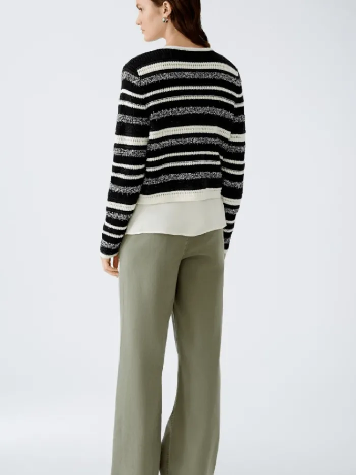 oui_womens_cardigan_in_bl_5.webp Oui Knitwear | Gifts Under £250^Women's Cardigan In Black And White Stripes 90616 Col 0109