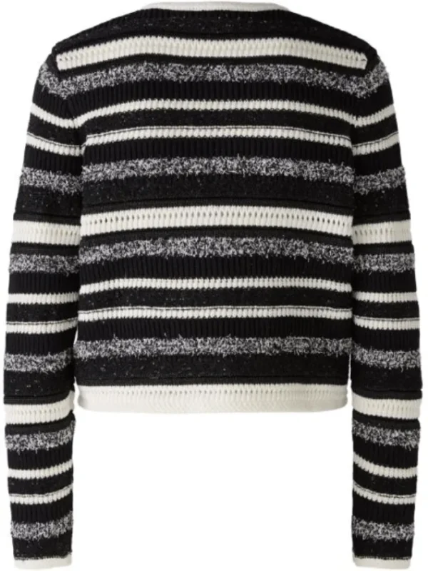 Oui Knitwear | Gifts Under £250^Women's Cardigan In Black And White Stripes 90616 Col 0109