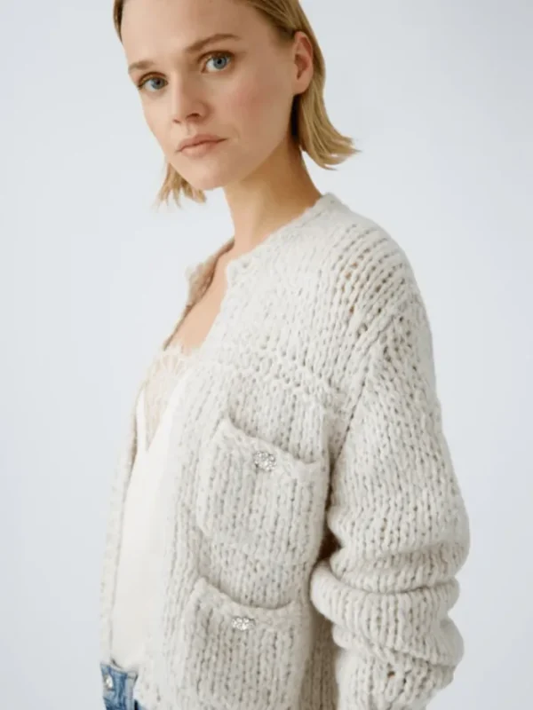 Oui Knitwear | Gifts Under £250^Women's Chunky Knit Cardigan In Light Beige Melange 90614 Col 7065