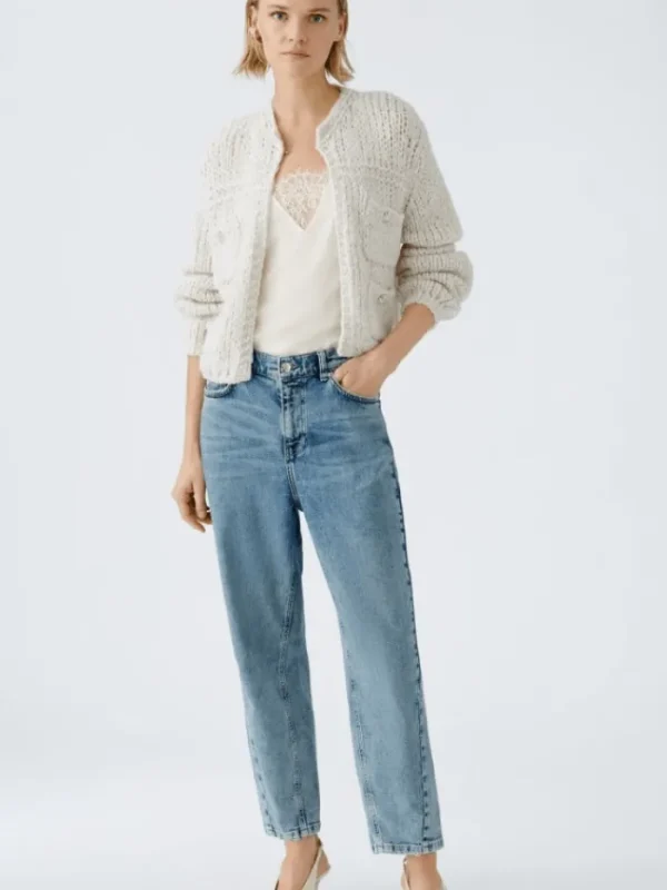 Oui Knitwear | Gifts Under £250^Women's Chunky Knit Cardigan In Light Beige Melange 90614 Col 7065