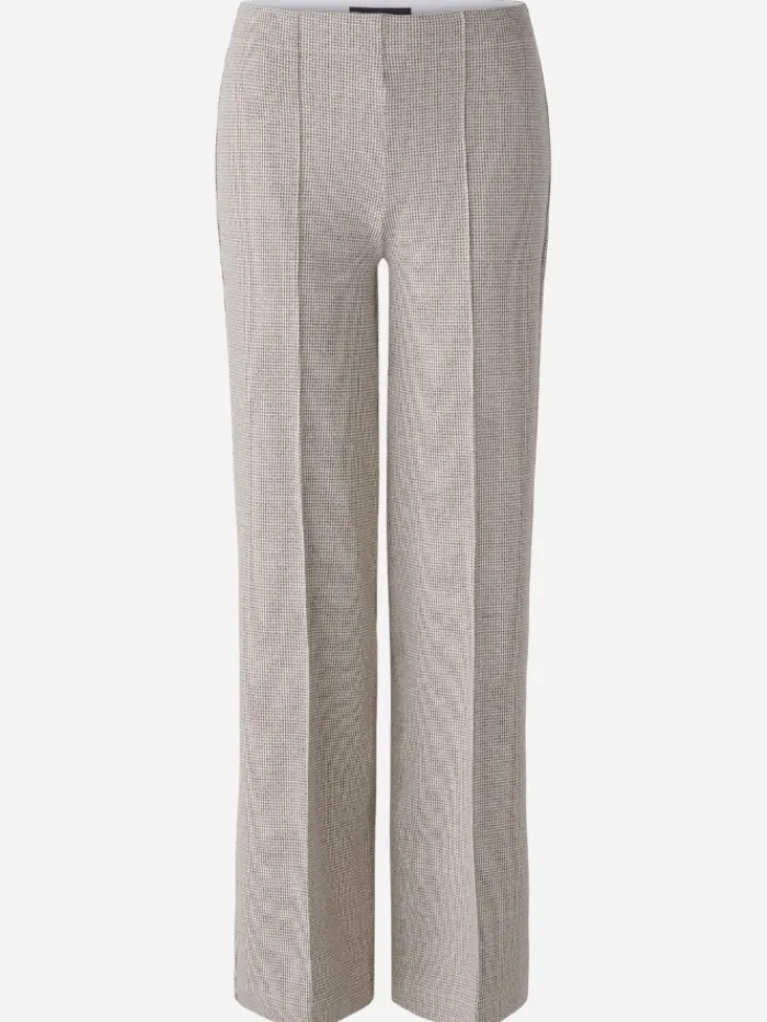 oui_womens_cotton_jersey__0.webp Oui Trousers | Gifts Under £250^Women's Cotton Jersey Houndstooth Trousers 88767 Col 0871