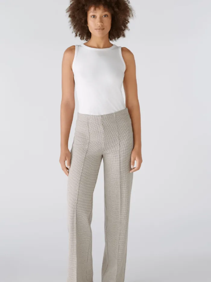 oui_womens_cotton_jersey__1.webp Oui Trousers | Gifts Under £250^Women's Cotton Jersey Houndstooth Trousers 88767 Col 0871