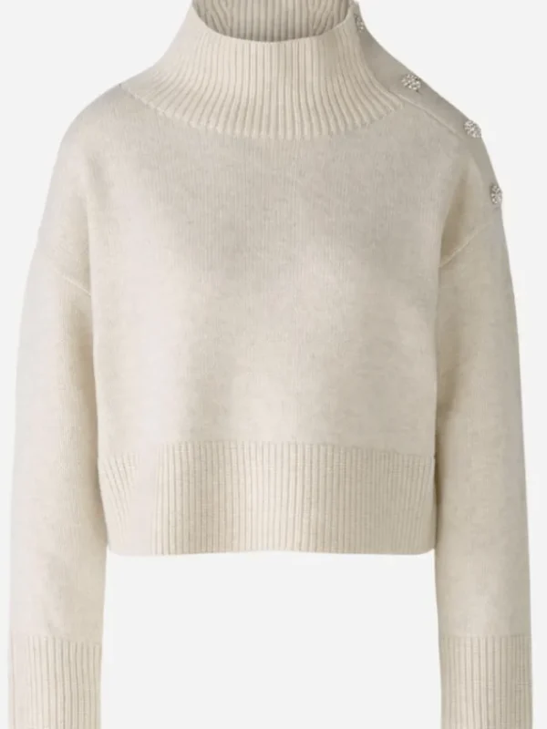 Oui Knitwear | Gifts Under £250^Women's Jumper With Rhinestone Buttons In Off White 89178 Col 1021