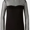 Oui Party Wear | Tops^Women's Long Sleeved Top In Black With Mesh Detail 89010 Col 9990