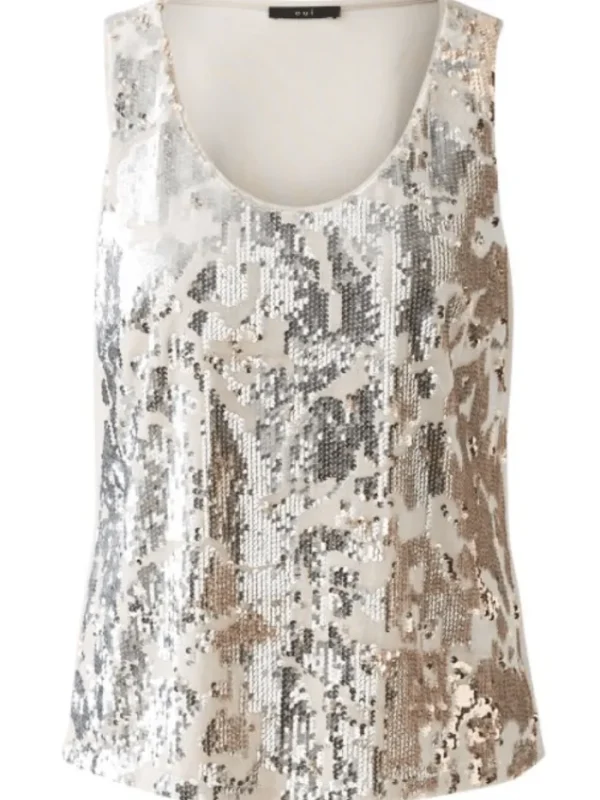 Oui Party Wear | Tops^Women's Sleeveless Golden Glitter Sequin Top 91039 Col 0767