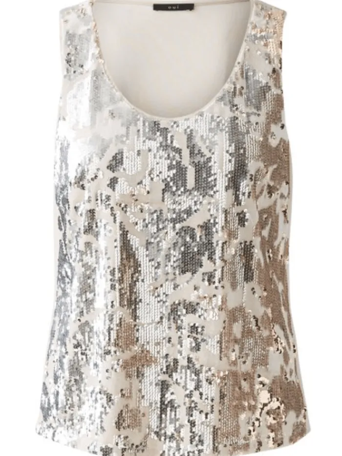 oui_womens_sleeveless_gol_0.webp Oui Party Wear | Tops^Women's Sleeveless Golden Glitter Sequin Top 91039 Col 0767