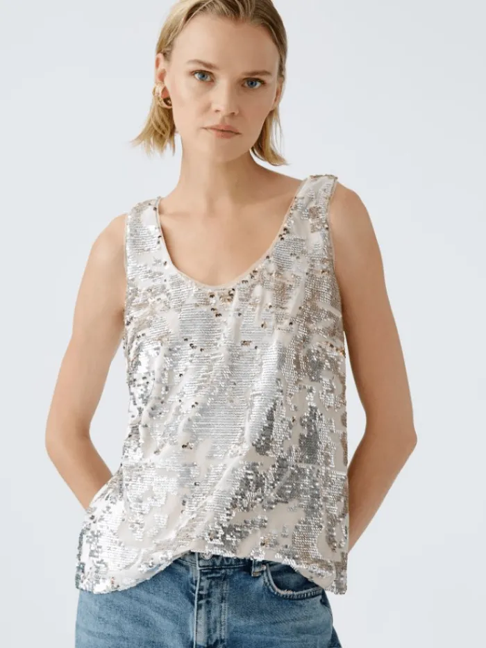 oui_womens_sleeveless_gol_1.webp Oui Party Wear | Tops^Women's Sleeveless Golden Glitter Sequin Top 91039 Col 0767