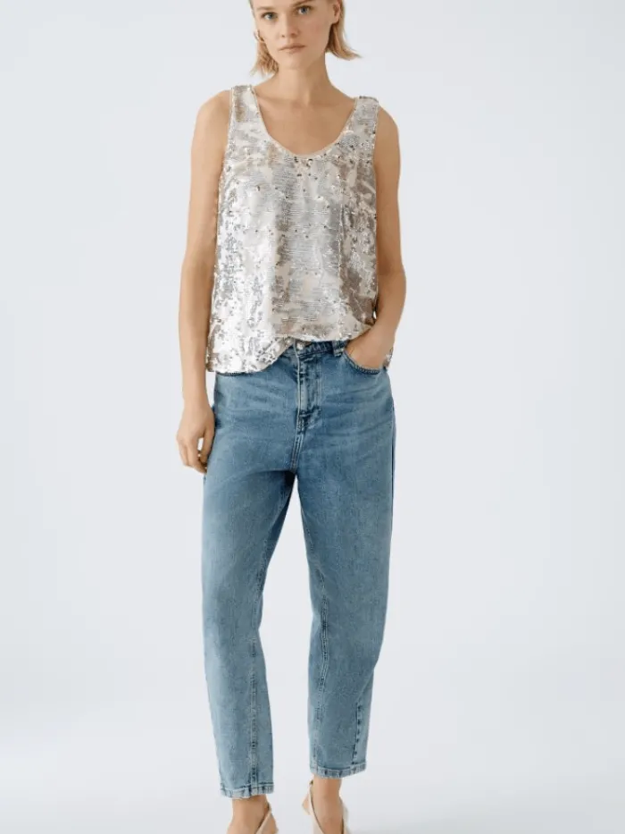 oui_womens_sleeveless_gol_4.webp Oui Party Wear | Tops^Women's Sleeveless Golden Glitter Sequin Top 91039 Col 0767