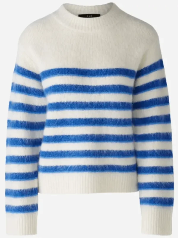 Oui Knitwear | Gift Sale^Women's Soft Striped Jumper In Off White And Blue 90160 Col 0115