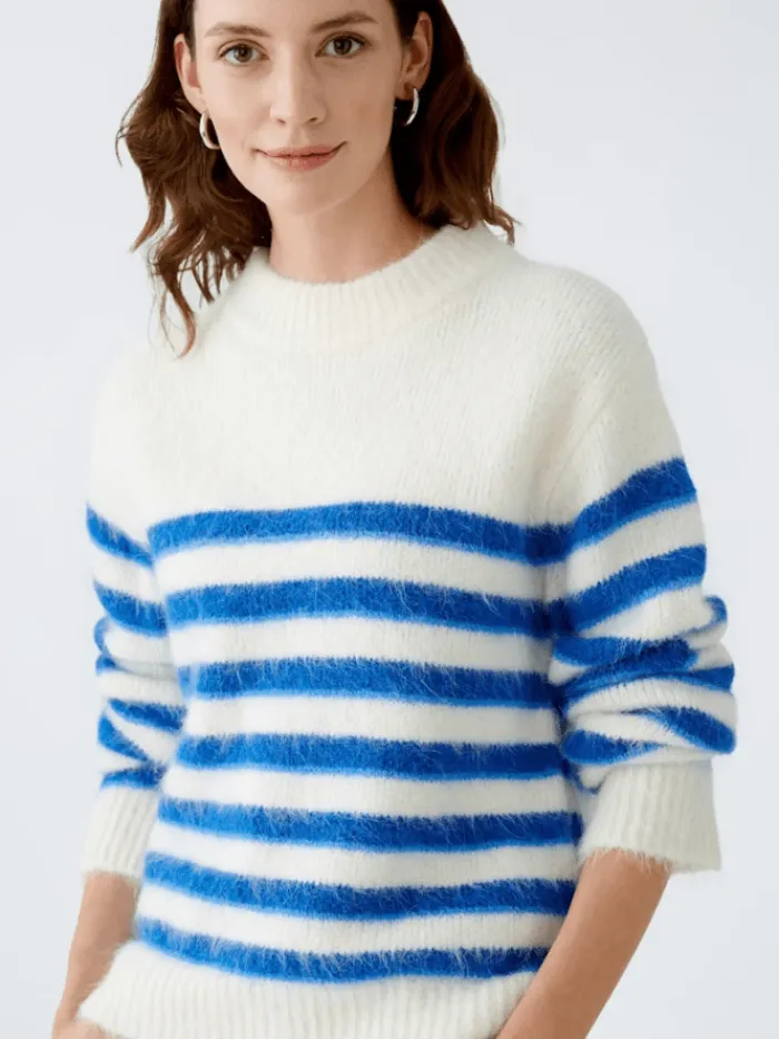 oui_womens_soft_striped_j_1.webp Oui Knitwear | Gift Sale^Women's Soft Striped Jumper In Off White And Blue 90160 Col 0115