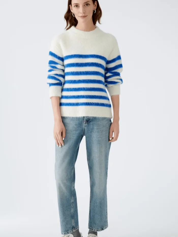 oui_womens_soft_striped_j_3.webp Oui Knitwear | Gift Sale^Women's Soft Striped Jumper In Off White And Blue 90160 Col 0115