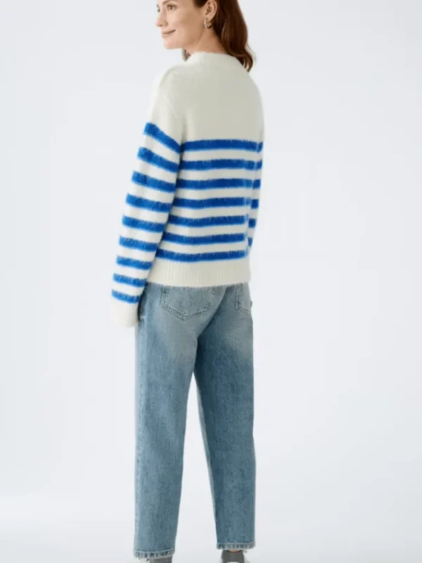 Oui Knitwear | Gift Sale^Women's Soft Striped Jumper In Off White And Blue 90160 Col 0115