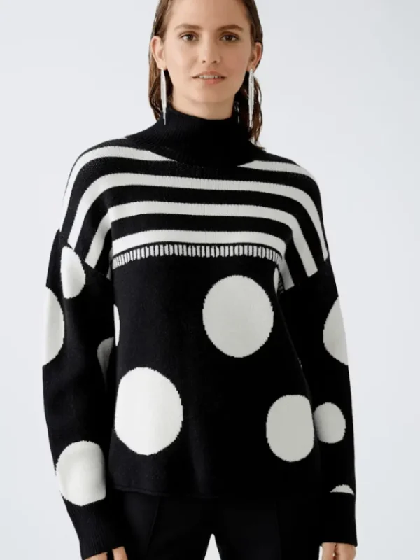 Oui Knitwear | Gifts Under £250^Women's Spots And Stripes Patterned Jumper 90168 Col 0991