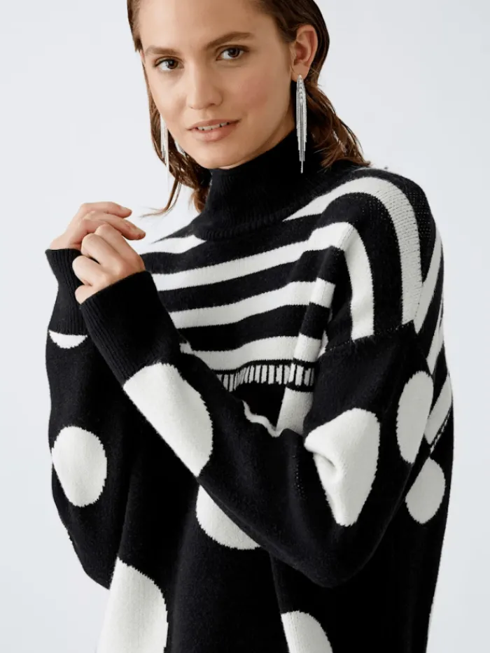 oui_womens_spots_and_stri_3.webp Oui Knitwear | Gifts Under £250^Women's Spots And Stripes Patterned Jumper 90168 Col 0991